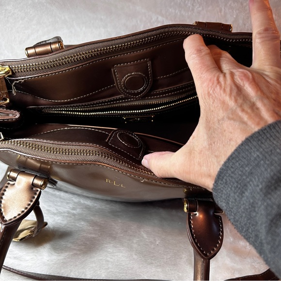 Lauren Ralph Lauren Newbury double zip satchel in metallic - Picture 4 of 14